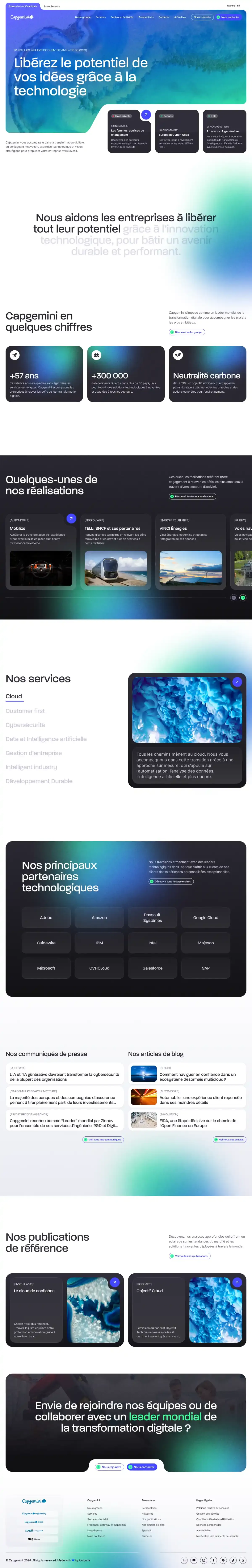 Page d'accueil du site internet de Capgemini