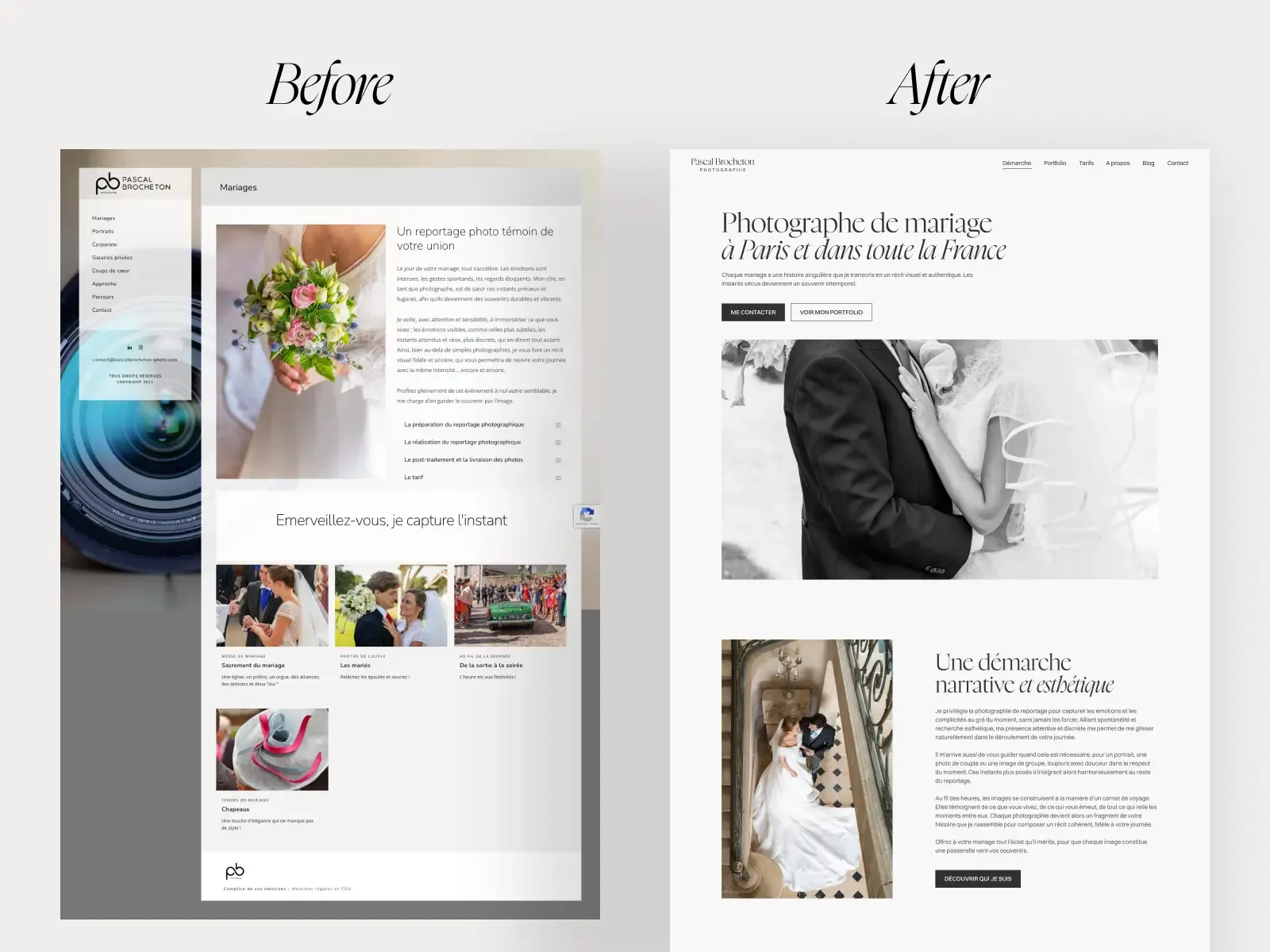 avant après de la page mariage du site de pascal brocheton photographe