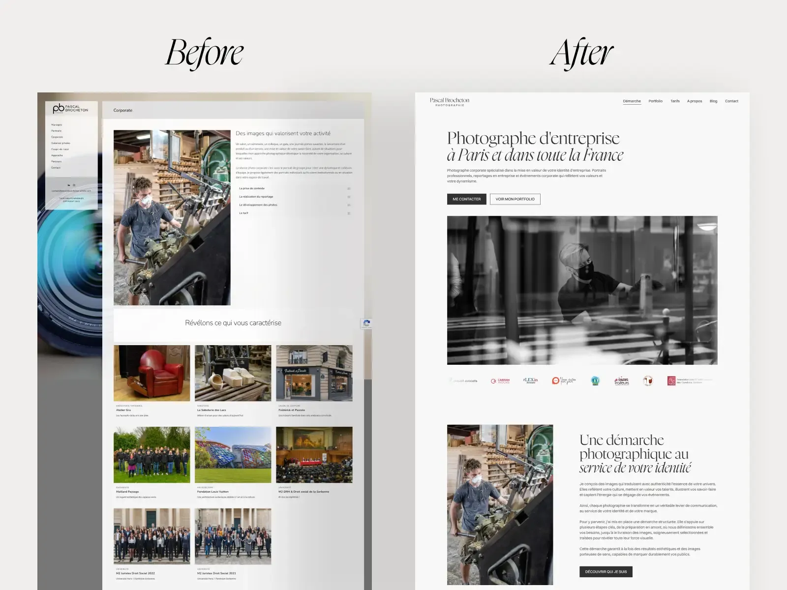 avant après de la page corporate du site de pascal brocheton photographe