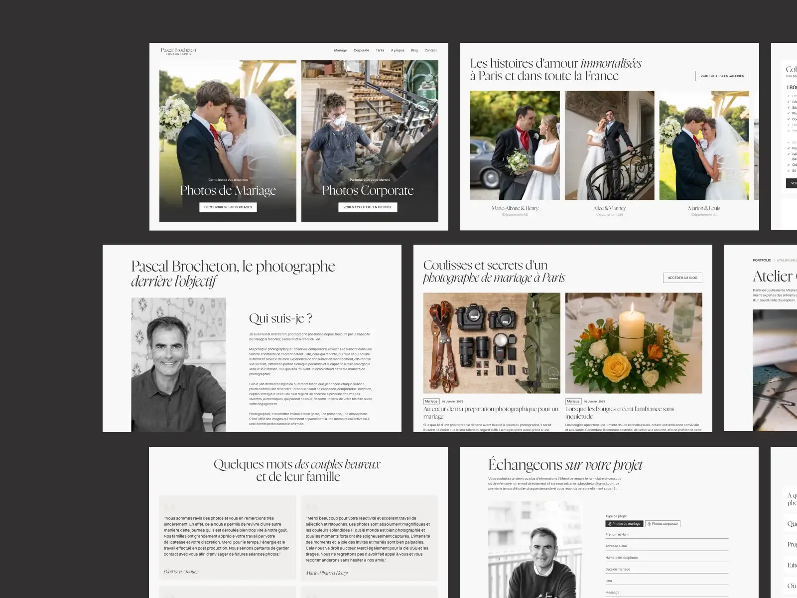 Multiples sections du portfolio de Pascal Brocheton