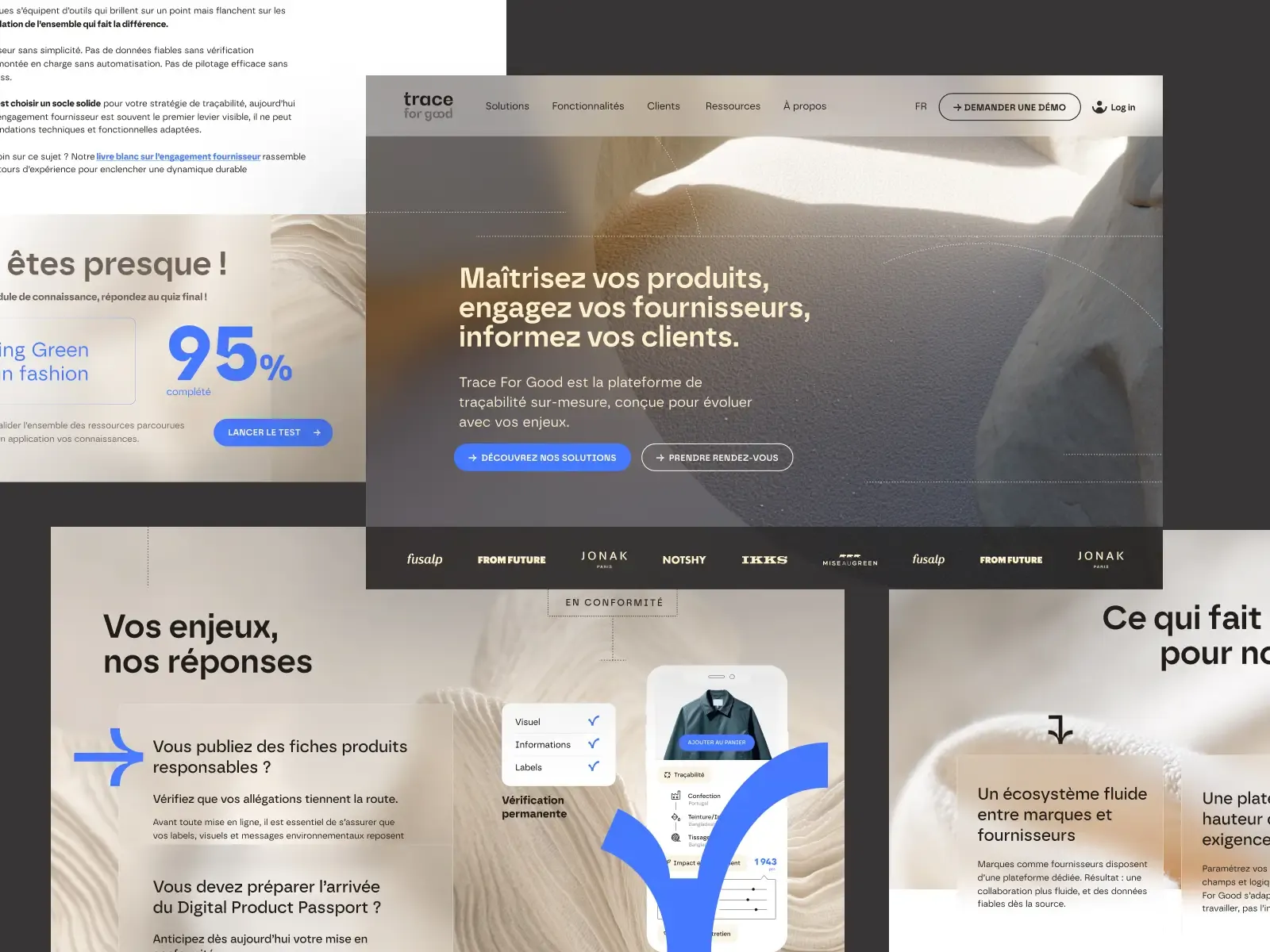 Multiples sections du site de Trace For Good