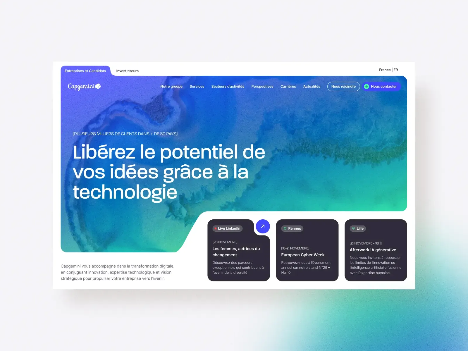 Hero section du site internet de Capgemini